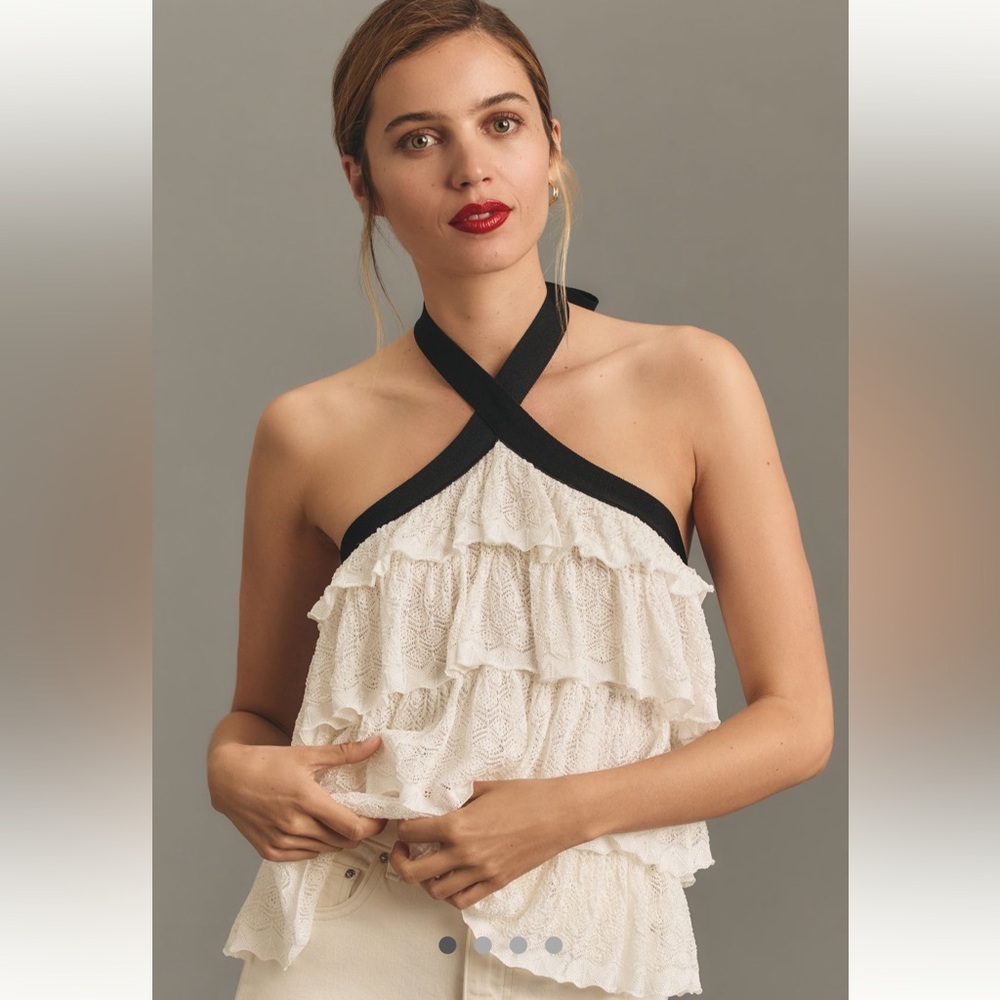 By Anthropologoe Halter Pointelle
Ruffle Sweater Tank